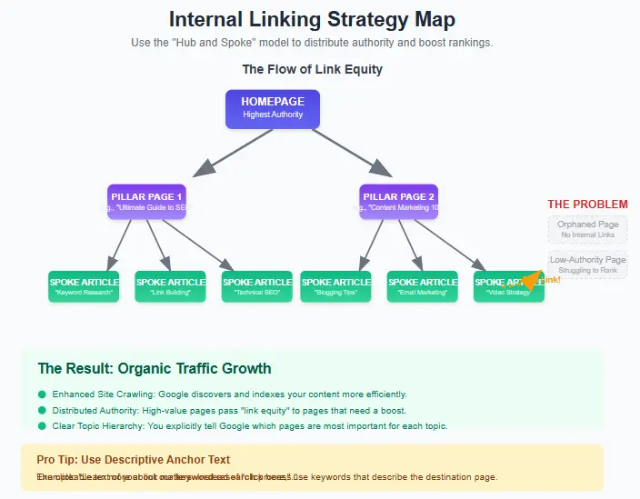 Internal linking strategy map for organic traffic growth