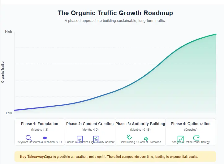 Chart showing how to increase organic traffic growth over time