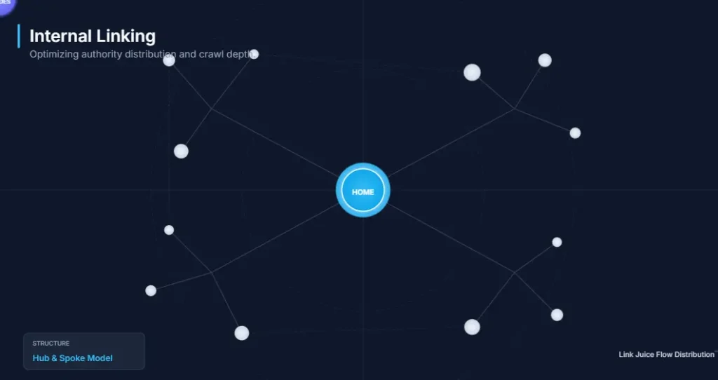 Network of nodes representing internal linking structure