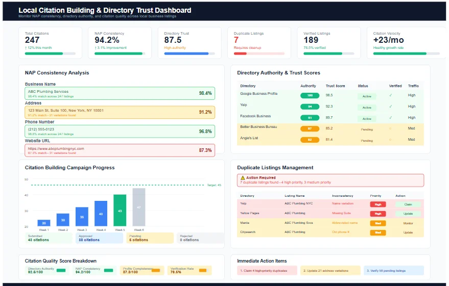Local citation building with consistent business listings and directory trust