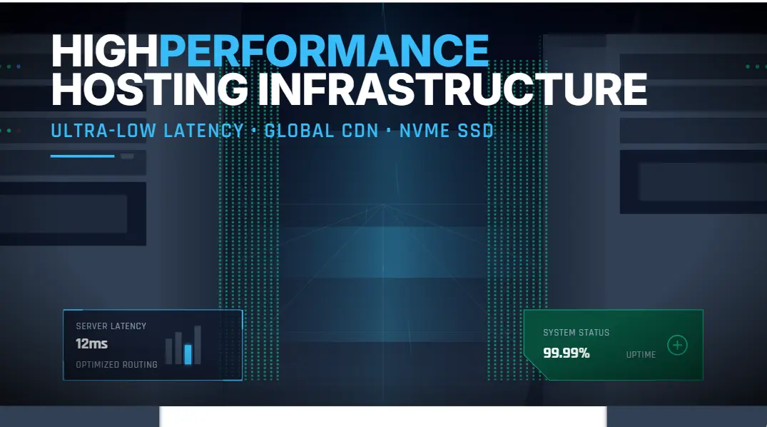 High performance server room essential for hosting and loading speed optimization