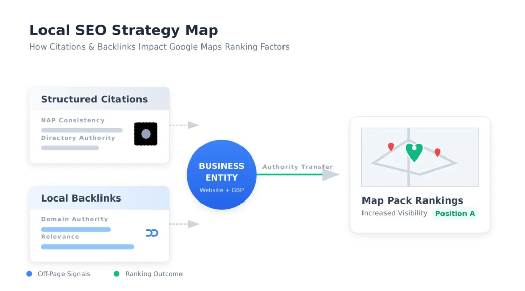 Local SEO strategy map citation backlinks Google Maps ranking factors