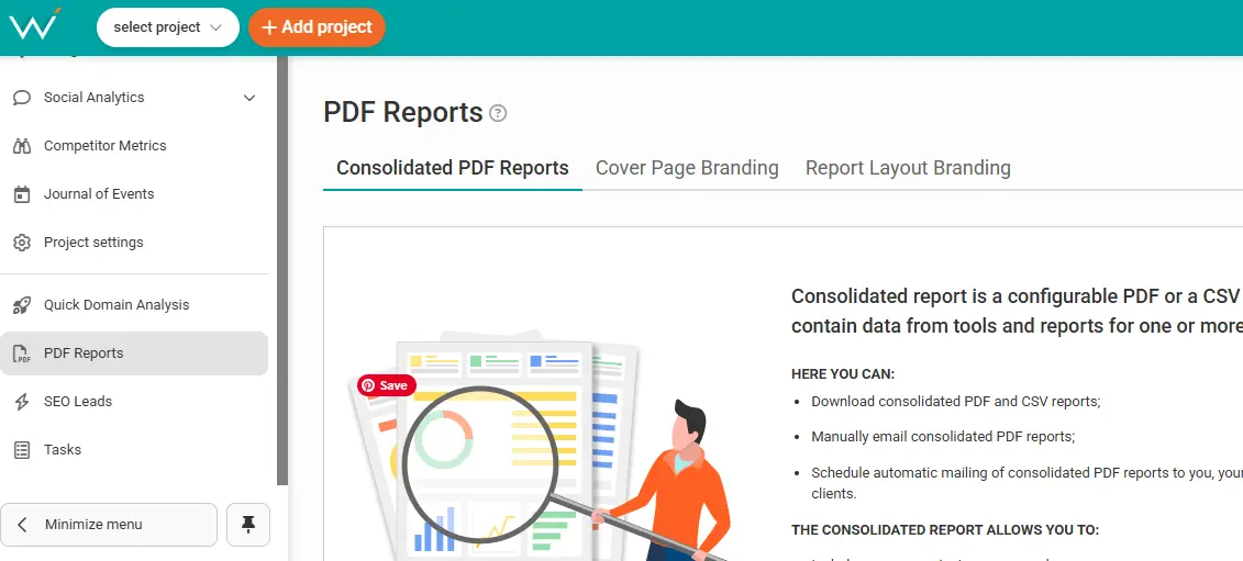 WebCEO white label SEO reporting dashboard example