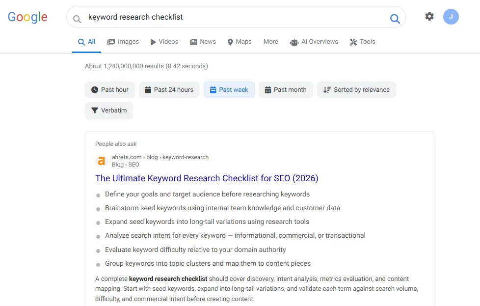 Keyword Research Checklist SEO Process