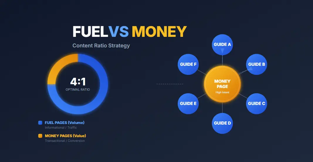 Chart showing the ratio of fuel pages versus money pages for optimal conversion strategy