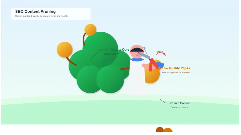 Gardener pruning a bush to represent SEO content pruning removing low quality leaves