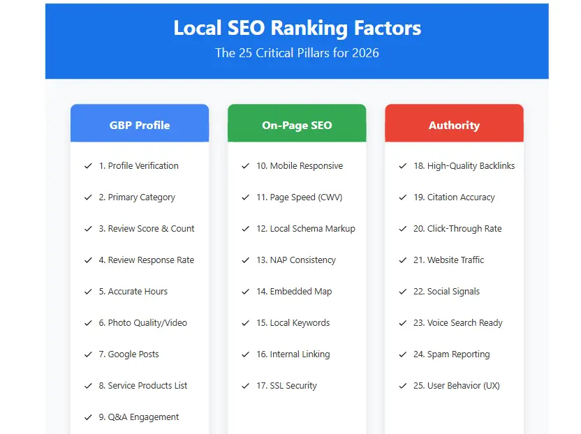 List of 25 critical local SEO ranking factors for 2026