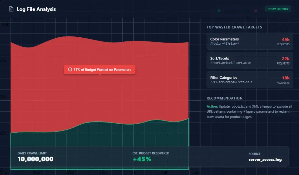 Log file analysis graph for Crawl Budget Optimization Guide for Large Websites