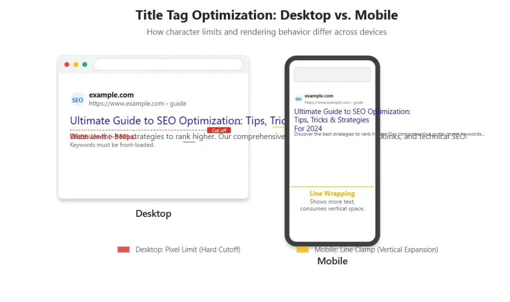 Comparison of title tag optimization on desktop versus mobile search results