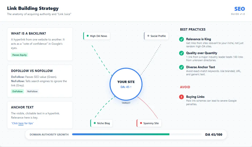Visual diagram explaining SEO link building guide concepts