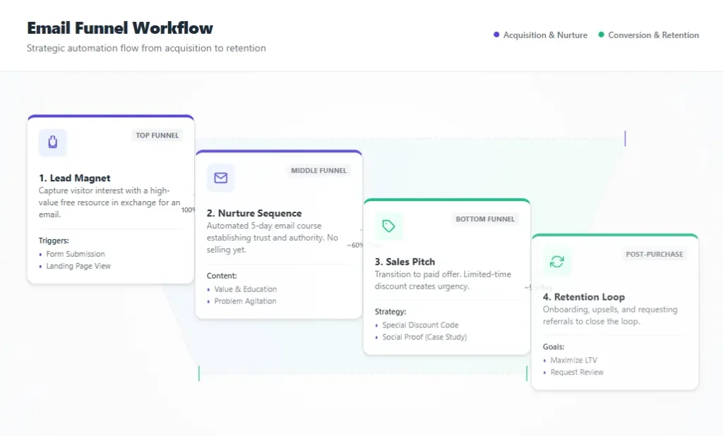 Visual Diagram of an Email Funnel Workflow Strategy