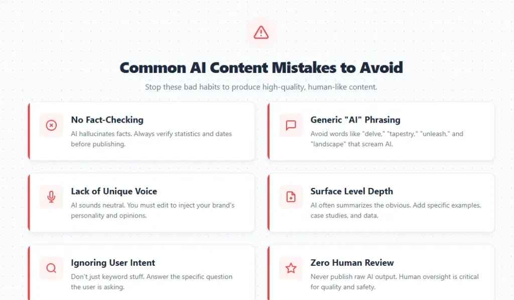Common AI content mistakes to avoid