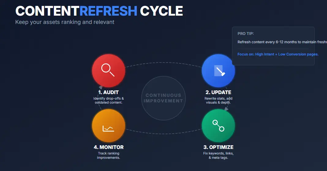 Diagram showing the content refresh cycle for SEO