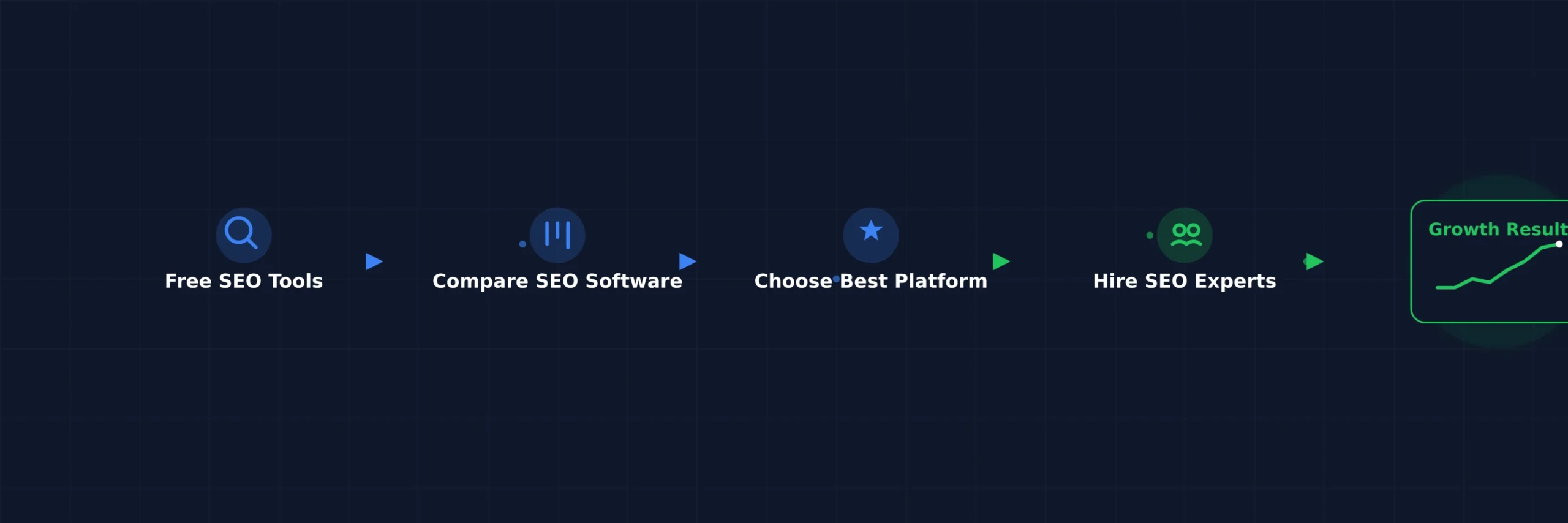 SEORAF platform workflow illustrating the path from free tools to software selection and professional SEO services